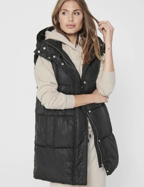 Chaleco negro largo tipo Puffer de