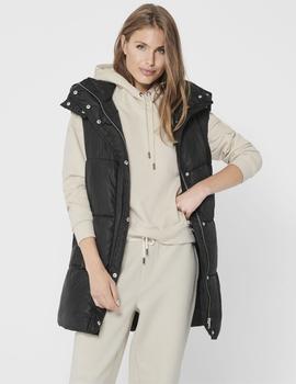 Chaleco negro largo con capucha tipo Puffer de ONLY