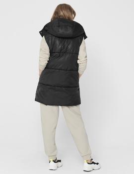 Chaleco negro largo con capucha tipo Puffer de ONLY