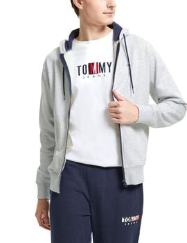 Sudadera de felpa gris con capucha y cremallera TOMMY JEANS
