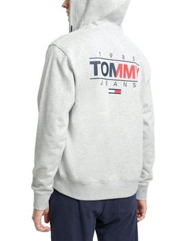 Sudadera de felpa gris con capucha y cremallera TOMMY JEANS