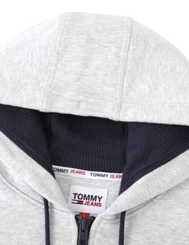 Sudadera de felpa gris con capucha y cremallera TOMMY JEANS