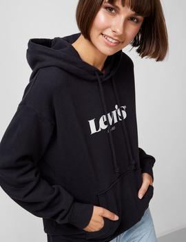 Sudadera de chica negra con capucha LEVIS new logo