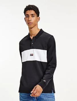Polo negro de manga larga diseño colorblock TOMMY JEANS