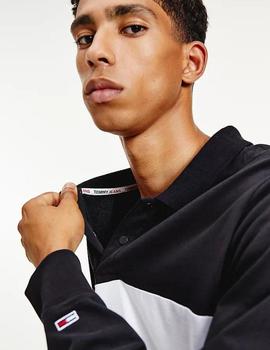 Polo negro de manga larga diseño colorblock TOMMY JEANS