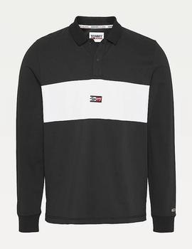 Polo negro de manga larga diseño colorblock TOMMY JEANS