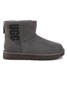 Bota de mujer UGG Classic mini Gris con logo engomado