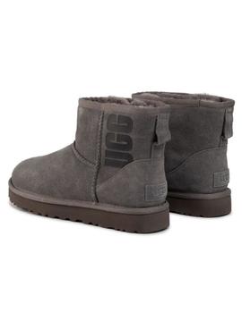 Bota de mujer UGG Classic mini Gris con logo engomado