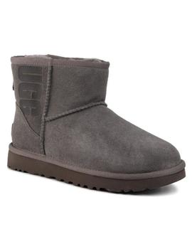 Bota de mujer UGG Classic mini Gris con logo engomado