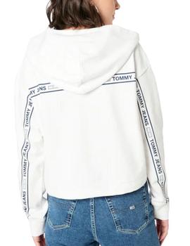 Sudadera blanca cropped con capucha y logos en tape Tommy