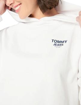 Sudadera blanca cropped con capucha y logos en tape Tommy