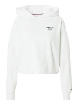 Sudadera blanca cropped con capucha y logos en tape Tommy