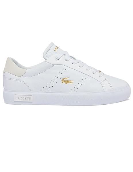 Zapatillas Lacoste Blancas y Beige Logo Lateral