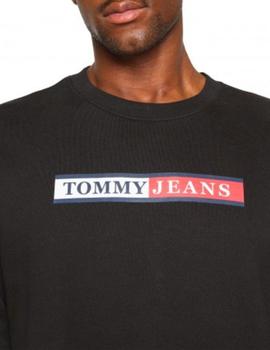 Sudadera negra cuello redondo con logo Tommy Jeans