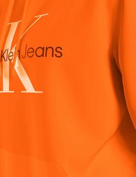 Sudadera naranja con capucha y Monologo de Calvin klein