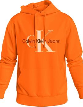 Sudadera naranja con capucha y Monologo de Calvin klein