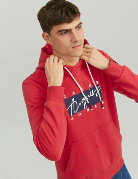 Sudadera roja con capucha y logo en pecho de Jack Jones