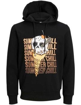 Sudadera negra con capucha y logo calavera Jack Jones