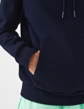 Sudadera de capucha azul marino en algodón ecológico Lacoste
