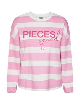Sudadera oversize blanca con rayas rosas