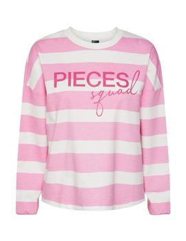 Sudadera oversize blanca con rayas rosas