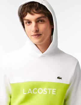 Hoodie blanco/lima color block Lacoste