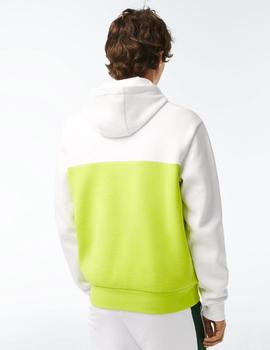 Hoodie blanco/lima color block Lacoste