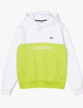 Hoodie blanco/lima color block Lacoste