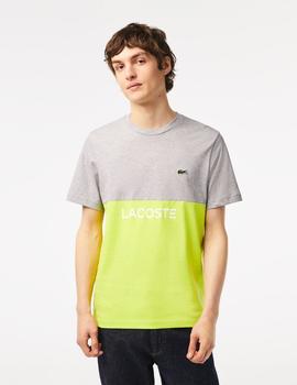 Camiseta color block gris/limón Lacoste