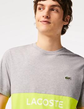 Camiseta color block gris/limón Lacoste