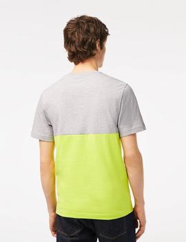 Camiseta color block gris/limón Lacoste