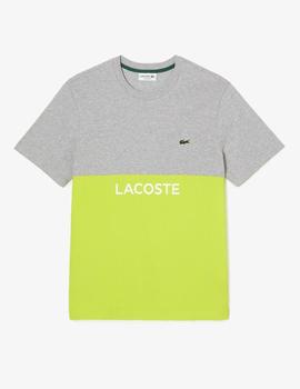 Camiseta color block gris/limón Lacoste