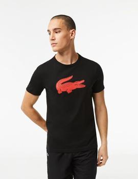 Camiseta negra Lacoste SPORT con logo 3D rojo