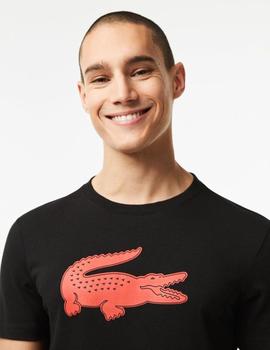 Camiseta negra Lacoste SPORT con logo 3D rojo