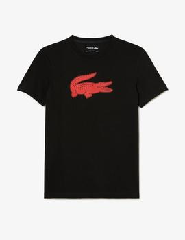 Camiseta negra Lacoste SPORT con logo 3D rojo