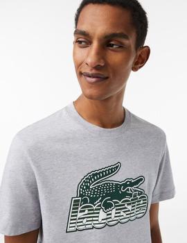 Camiseta gris con logo grande estampado Lacoste