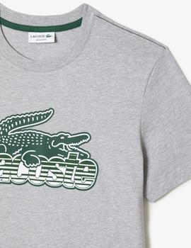 Camiseta gris con logo grande estampado Lacoste