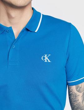 Polo Slim azul de algodón piqué Calvin Klein