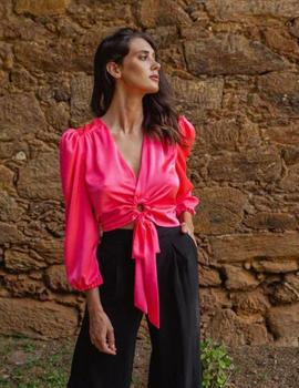 Top Crop rosa fluido con lazo de Chokolat