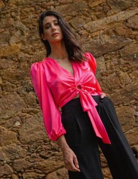 Top Crop rosa fluido con lazo de Chokolat