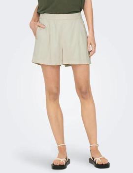 Pantalón corto ancho color beige con cintura elástica Only