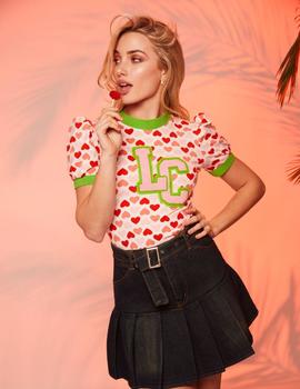 Camiseta corazones rojo rosa Le Cruel
