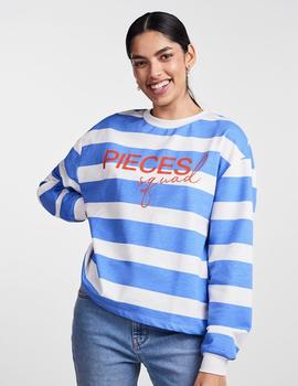 Sudadera oversize blanca con rayas azules