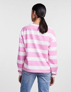 Sudadera oversize blanca con rayas rosas