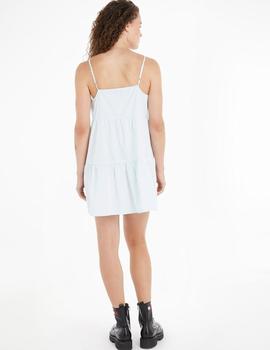 Minivestido azul de popelin escalonado con lazo Tommy Jeans