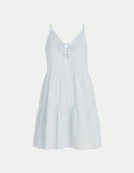 Minivestido azul de popelin escalonado con lazo Tommy Jeans