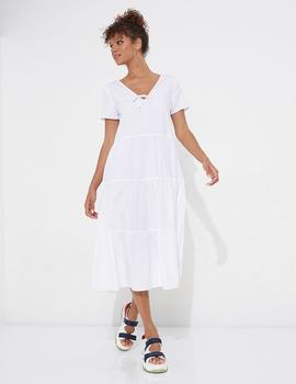 Vestido largo blanco de popelín escalonado Tommy Jeans