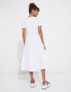 Vestido largo blanco de popelín escalonado Tommy Jeans