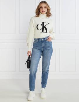 Jersey blanco cuello cisne con monograma Calvin Klein