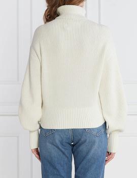 Jersey blanco cuello cisne con monograma Calvin Klein